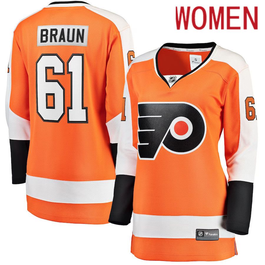 Women Philadelphia Flyers #61 Justin Braun Fanatics Branded Orange Home Breakaway NHL Jersey